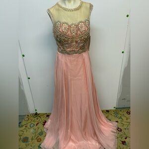 Dave & Johnny Gold and Pink Embellished Prom Gown
